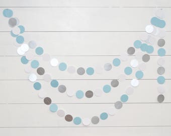 Paper Garland -  14ft - Silver and Blue - Baby Shower Decoration - Birthday Party Garland - Boy Baby Shower