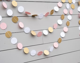 Pink and Gold Circle Garland - Girl Birthday Party Decorations - Customize your colors!