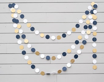 Gold and Navy Paper Garland - 14' - Baby Shower Decoration - Birthday Party Garland - Boy Baby Shower