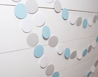 Paper Garland -  14ft - Gray and Blue - Baby Shower Decoration - Birthday Party Garland - Boy Baby Shower