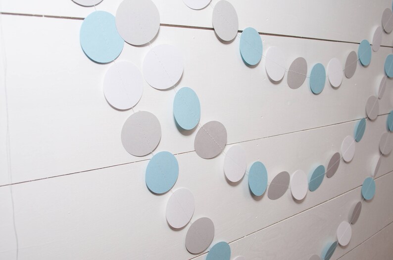 Paper Garland 14ft Gray and Blue Baby Shower Decoration Birthday Party Garland Boy Baby Shower image 1