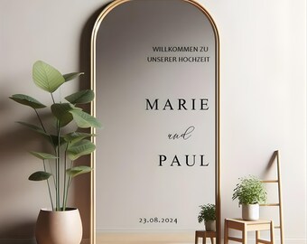 Personalized Wedding Mirror Decal | Custom Names & Date Vinyl Wall Sticker | Wedding Welcome Sign | Bride Groom Decor | Reception Sign