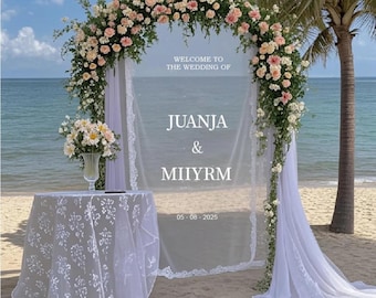 Romantic Transparent Wedding Welcome Sign, Personalized Tulle Wedding Banner, Handmade Lace Trim Sign, Modern Outdoor Wedding Decor