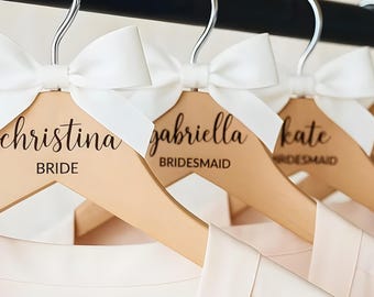 Personalized Bride Hanger for Wedding Dress, Custom Name Engraved Wooden Hanger, Bridal Party Gift for Bridesmaid, Maid of Hono