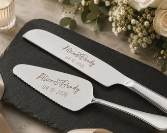 Personalized Stainless Steel Wedding Cake Cutting Set, Engraved Keepsake Gift