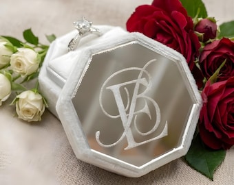 Personalized Velvet Ring Box, Custom Wedding Ring Box, Engraved Proposal Box, Octagon Ring Holder, Engagement Ring Box Gift