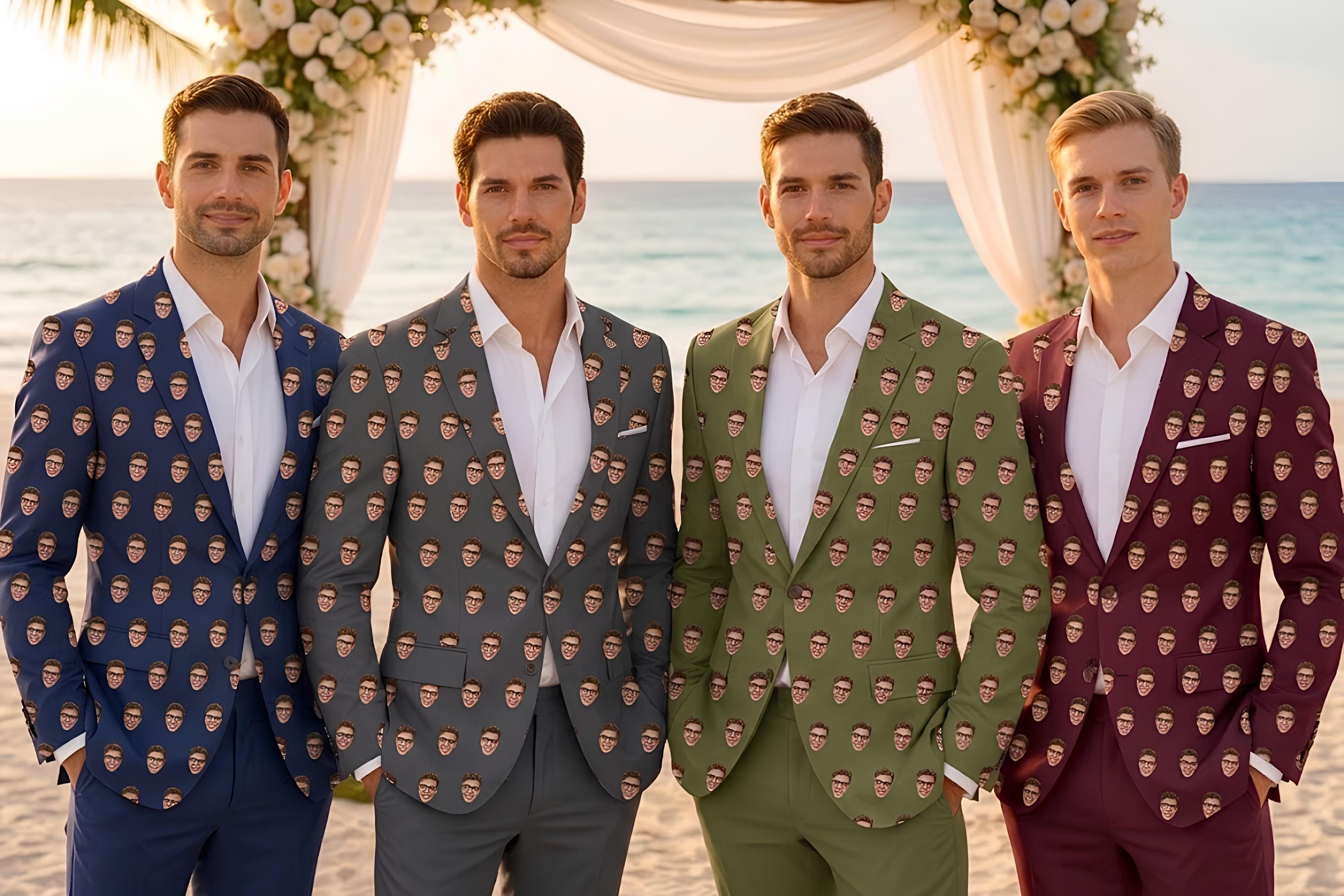Personalized Wedding Suit Jacket for Men Custom Photo Blazer Logo Printed Mens Coat Custom Text Suit Groom Groomsmen Gift