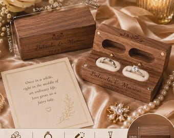 Personalized Walnut Wedding Ring Box, Engraved Double Holder, Custom Proposal Keepsake