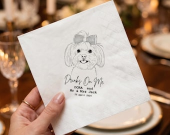 Custom Pet Wedding Napkins, Personalized Dog Cat Napkins, Cocktail Party Napkins, Pet Lover Wedding Decor, Custom Party Napkins