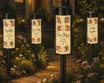Custom Photo Solar Garden Lights, Set of 4 Personalized Pathway Stakes