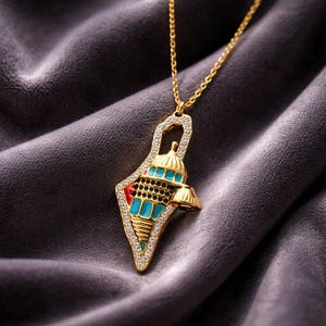 Gold Palästina Karte Anhänger: Minimalistische Kette, 18k überzogener Schmuck