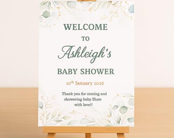 Eucalyptus Baby Shower Sign A5 Printable | Instant Download | Editable