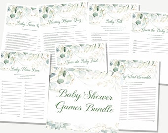 Eucalyptus Baby Shower Games Bundle | Gender Neutral | Instant Download