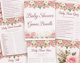 Floral Baby Shower Games Bundle - Printable Instant Download, 8 Fun Activities to Entertain Everyone