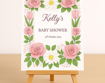 Editable Floral Baby Shower Sign: Customizable Welcome Display (Digital Download)
