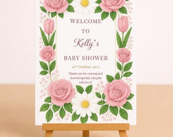 Editable Floral Baby Shower Sign Printable A5 Instant Download Customizable Text Welcome Decoration