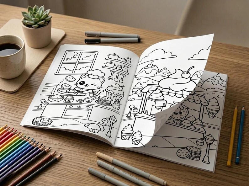 Kawaii dessert coloring pages instant download printable PDF kids activity