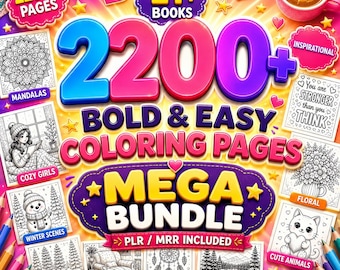 2200+ Bold Easy Coloring Pages Mega Bundle | Mandala, Cozy, Winter (Digital Download)
