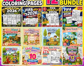 Cozy Coloring Book Bundle | 150+ Pages | 12 Books Kids Adults | Bold Easy Printable PDF Digital Download