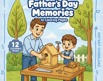 Libro para colorear del Día del Padre / 12 páginas de actividades para papá e hijo (Descarga instantánea)