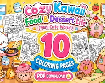 Kawaii Food Coloring Book | 10 Dessert Pages for Kids (PDF Download)