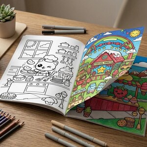 Libro para colorear de comida kawaii / 10 páginas de postres para niños (descarga en PDF) imagen 2