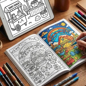 Printable kawaii coloring pages cat chef kitchen cute food coloring book PDF