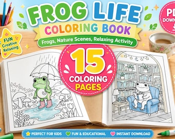 Libro para colorear: La vida de las ranas / Ranas, escenas de la naturaleza, actividad relajante (descarga en PDF)