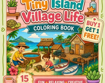 Coastal Village Coloring Book, Seaside Scenes, Island Life, Relaxing Beach Art (PDF Download)