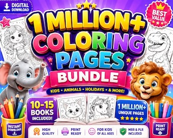 1 Million+ Coloring Pages Mega Bundle, Kids Adults Printable PDF (Digital Download)