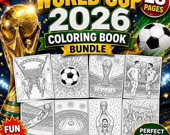 Paquete de libros para colorear de fútbol del Mundial 2026 / 28 páginas imprimibles de fútbol (descarga instantánea)