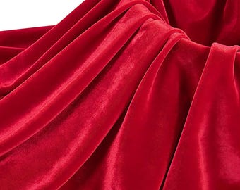 ROSSO - Tessuto di velluto elasticizzato tagliato su misura, morbido e lussuoso - Poliestere ed elastan - Elasticizzato in 4 direzioni per cucire abbigliamento, costumi e lavori fai da te.