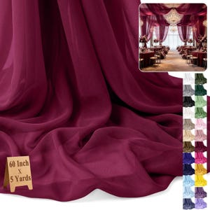 5 Yards - BURGUNDY - Chiffon Fabric - Sheer Fabric 60"  For Wedding Arch Draping Fabric - Sheer Material For Thanksgiving Party Backdrop
