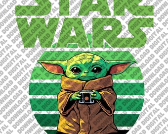 ヨーダPNG、スターウォーズヨーダアート、かわいい漫画ベビーヨーダ、緑のジェダイヨーダキャラクター、レトロなスターウォーズサークルデザイン