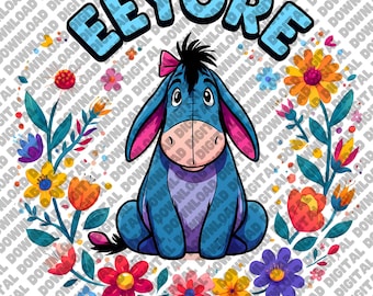 Eeyore PNG Floral Design, Cute Eeyore Flower Wreath, Winnie Pooh Universe Art, Disney Donkey Character, Sad Cute Cartoon Icon