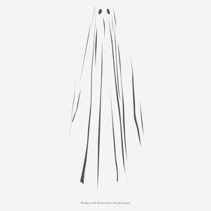 Op de afbeelding: Een minimalistische filmposter met een wit silhouet van een geest en de titel "A Ghost Story" in zwarte tekst. De poster bevat ook de namen Casey Affleck en Rooney Mara in zwarte tekst.
