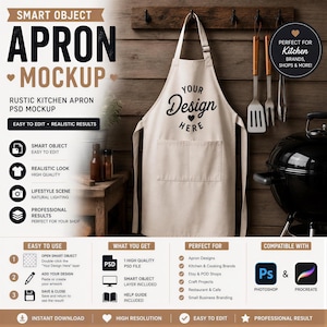 BBQ Apron Mockup - Rustic Style, Photoshop Smart Object