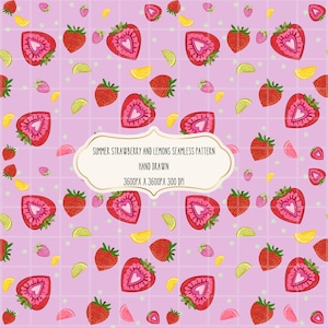 Strawberry Citrus Seamless Pattern - Pink Summer Fruit Illustration