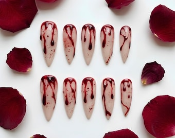Bloody Drip Press On Nails, Gothic Vampire Halloween Gift