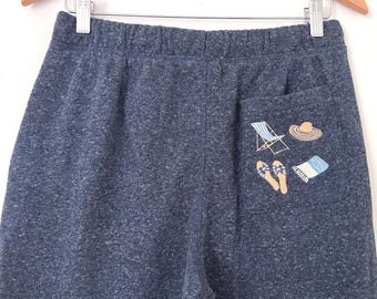 Upcycled Eddie Bauer Lounge Joggers | Beach Embroidered Pocket | Men's S / Women's M