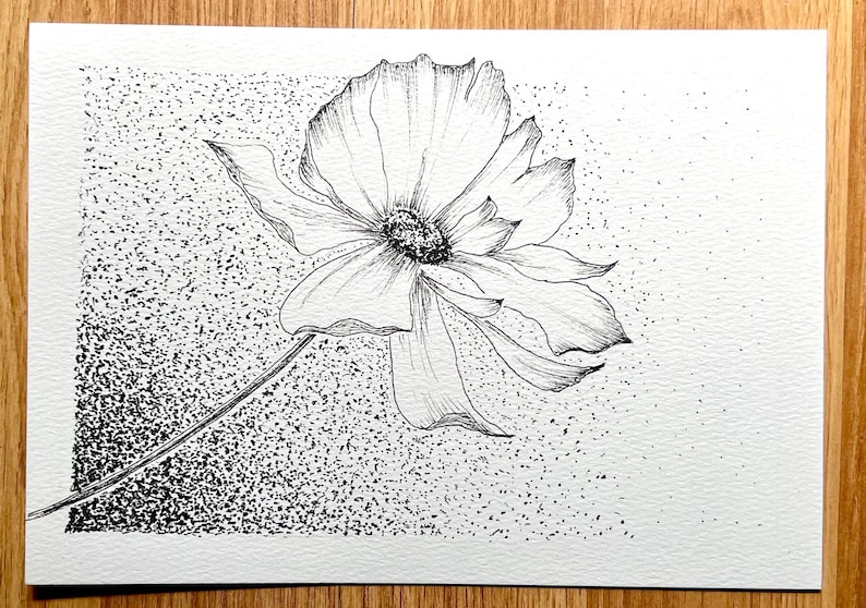 A5 Black Ink Flower Drawing Stippled Botanical Illustration a5-black-ink-flower-drawing-stippled-botanical-illustration
