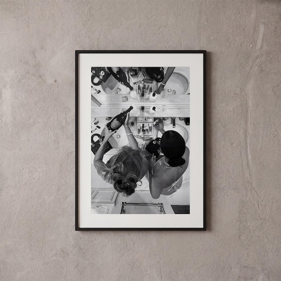 Girls Night Out Print | Champagne Celebration Print | B&W Best Friends Wall Art | Stylish Party Photography | Chic Apartment Decor Gift