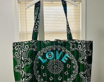 Bandana tote bag, Personalized handmade,  Custom shoulder bag. Semi-structure bag