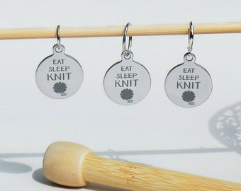 Stitch marker/progress keeper for knitting and crochet, 'Eat sleep knit', lovely little gift for knitters and crocheters, choice of endings