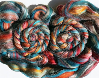 Top peignée/mélange « vintage » pour la filature et le feutrage, soie mérinos/Tussah, mélange de laine mélangée douce, mélange de fibres brillantes