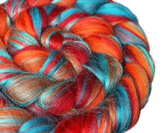 Custom blended combed top Firefall: 100 gm merino/bamboo/mulberry silk for spinning and felting, wool mix, soft roving