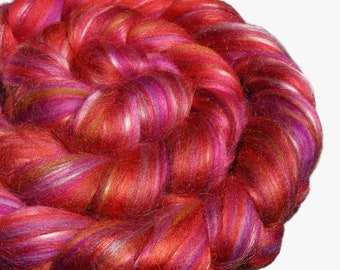 Custom blended combed top/roving ‘Sunset': merino/bamboo/tencel for spinning and felting, luxury shiny wool mix, soft fibre blend