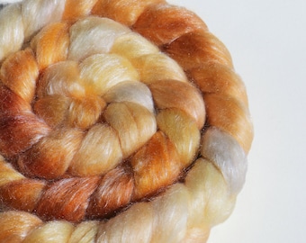 Handgefärbter Polwarth/Tencel 50/50, 100 g/m² Kammzug zum Spinnen und Filzen, superweiche Faser, glänzende Wollmischung, gold, perlmutt, braun