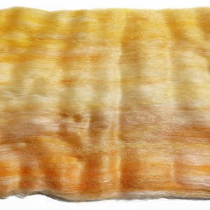 Hand carded batt for spinning and felting, polwarth/tencel/merino/mulberry silk/firestar/wool nepps/silk filament, 2 available, soft wool