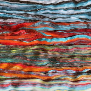 Custom blend selection pack: 200 gr combed top/roving, 4 colourways, Depth, Firefall, Merida, Mardi Gras, soft fiber blends spinning felting
